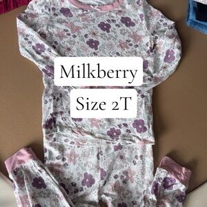 Milkberry Girls' Floral Pajama Set in Pink & Purple